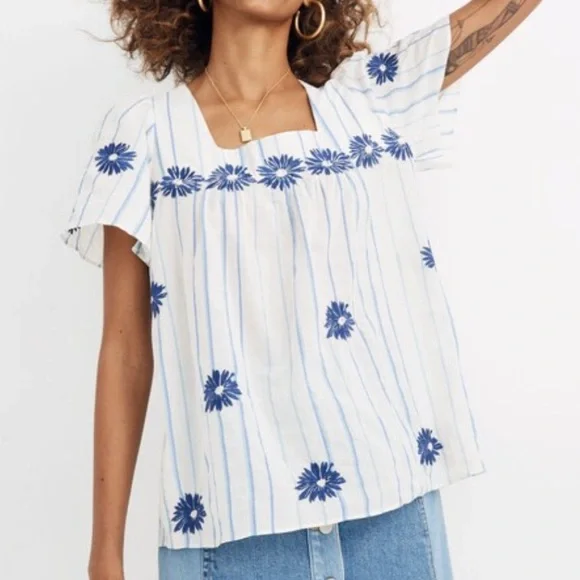 EUC Madewell Floral Embroidered Butterfly Top Size Large Retail $85.00 - Picture 1 of 12